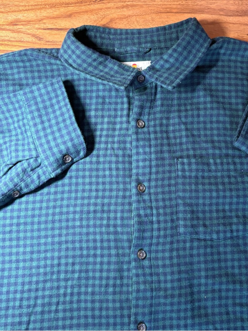 Marine Layer Blue Green Plaid Flannel Shirt Mens Large